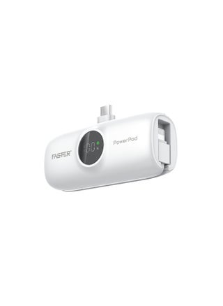 S5K PowerPod, Mini Power Bank- Portable Powerbank LED Display, 20W Fast Charging, USB-C 5000mAh with Attached iPhone Cable- Portable Charger Compatible for iOS and Android- Built-in Connector Extend Power Pack Ultra Small, Ultra Compact Portable Mini Charger for Mobiles and Tablets (White) - pzsku/Z2286C5D8E175C8E64BFFZ/45/1749125096/8d27faf4-4499-4349-86e0-1a42356395ca