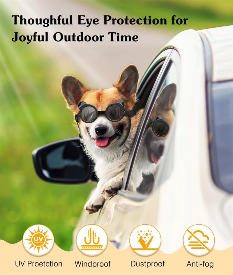 Small Dog Sunglasses, UV Protection Goggles with Adjustable Strap, Anti-Fog, Windproof Eyewear for Pet Dogs, Pet dress up, pet cool cosplay, Black - Image 4