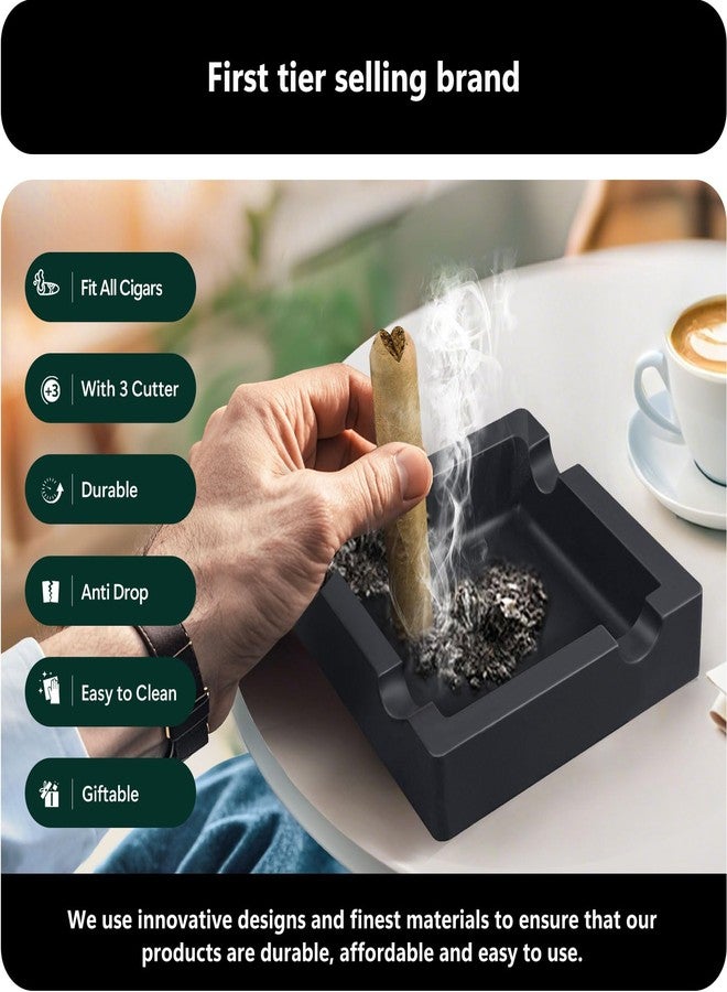 roygra Outdoor Ashtray, Ash Tray Outdoors, Cigar Ashtray for Outside Patio with 3 Cutter, Silicone Ashtrays for Outdoors with 4 Holder, Cigars Smoking Accessories for Men, Home Décor Smokers Indoor - Image 5