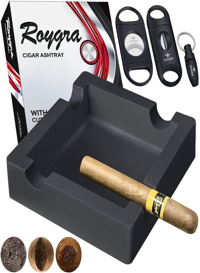 roygra Outdoor Ashtray, Ash Tray Outdoors, Cigar Ashtray for Outside Patio with 3 Cutter, Silicone Ashtrays for Outdoors with 4 Holder, Cigars Smoking Accessories for Men, Home Décor Smokers Indoor - Image 1