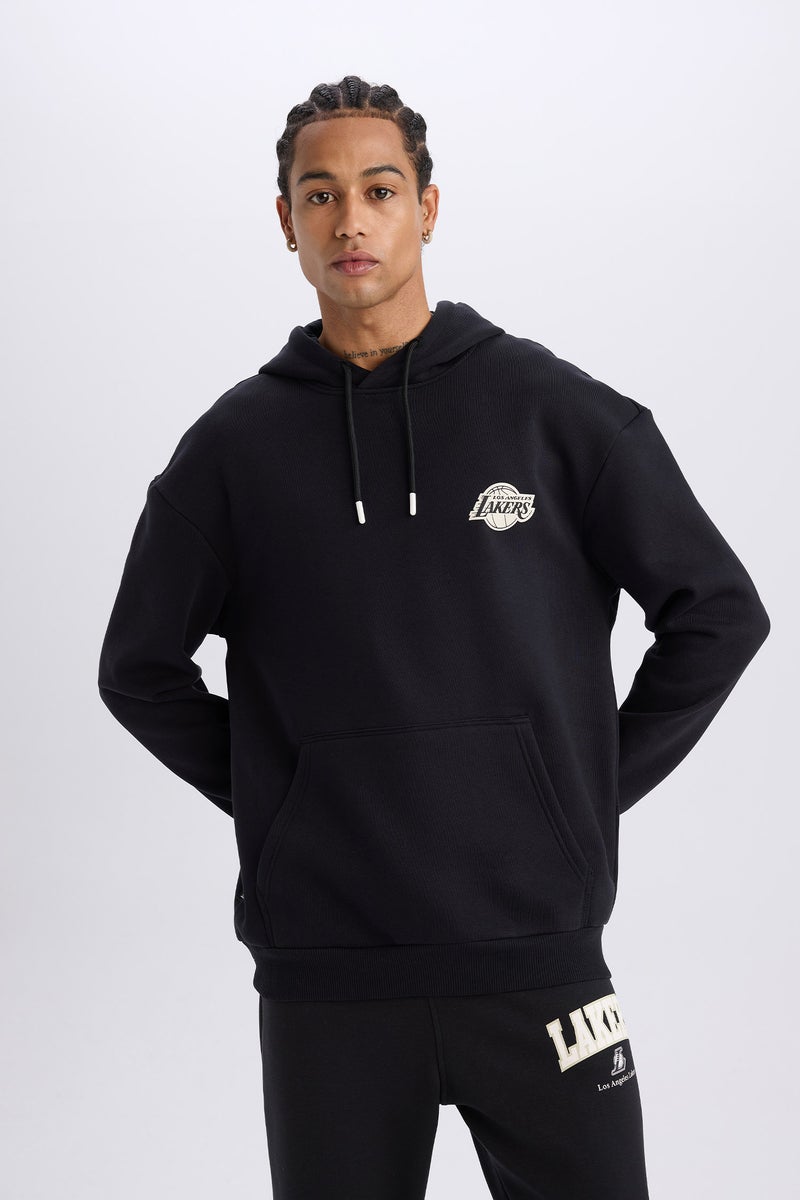 DeFacto Man DeFactoFit NBA Los Angeles Lakers Boxy Fit Hooded Thick Sweatshirt  - Image 3