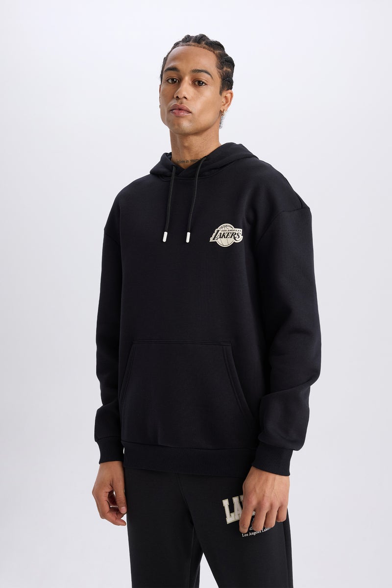 DeFacto Man DeFactoFit NBA Los Angeles Lakers Boxy Fit Hooded Thick Sweatshirt  - Image 5