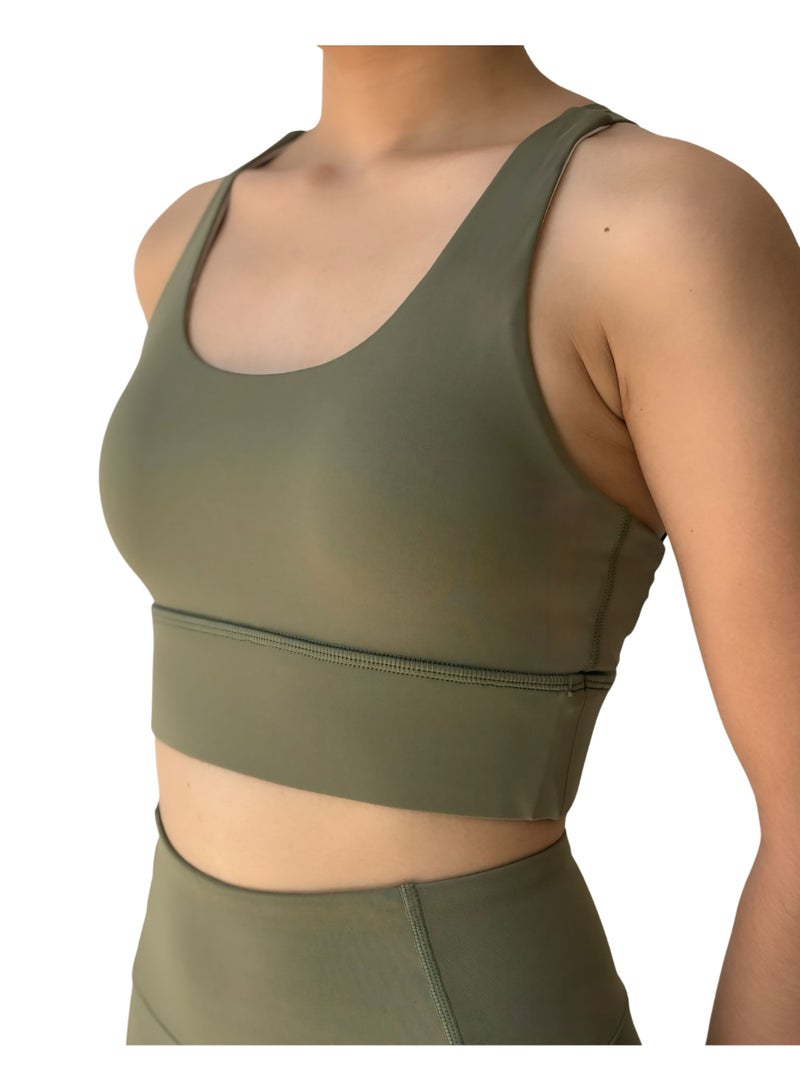 Texcraft Women's Sports Bra with Criss-Cross Back – High Elasticity & Breathable Workout Top-Khak - Image 3