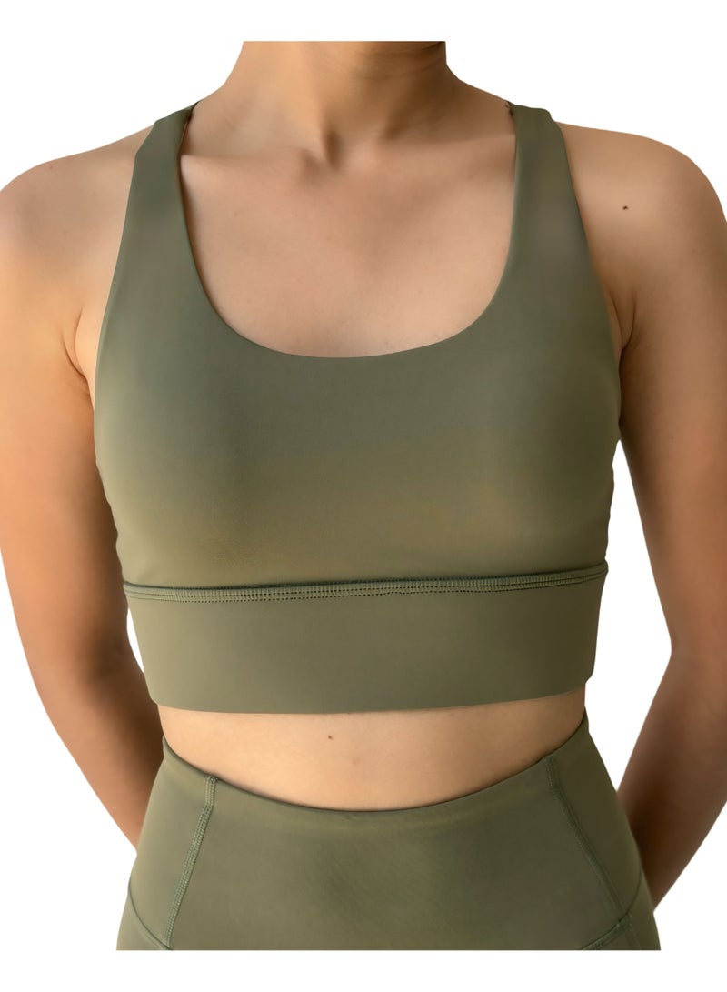Texcraft Women's Sports Bra with Criss-Cross Back – High Elasticity & Breathable Workout Top-Khak - Image 1