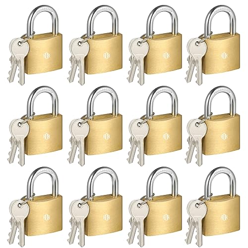 HOX 12-Pack Keyed Padlock, Waterproof and Rustproof, Solid Brass Lock with 1-1/4" Wide Body, Padlock with Keys for Storage Unit, Sheds, Garages and Fence - Image 1