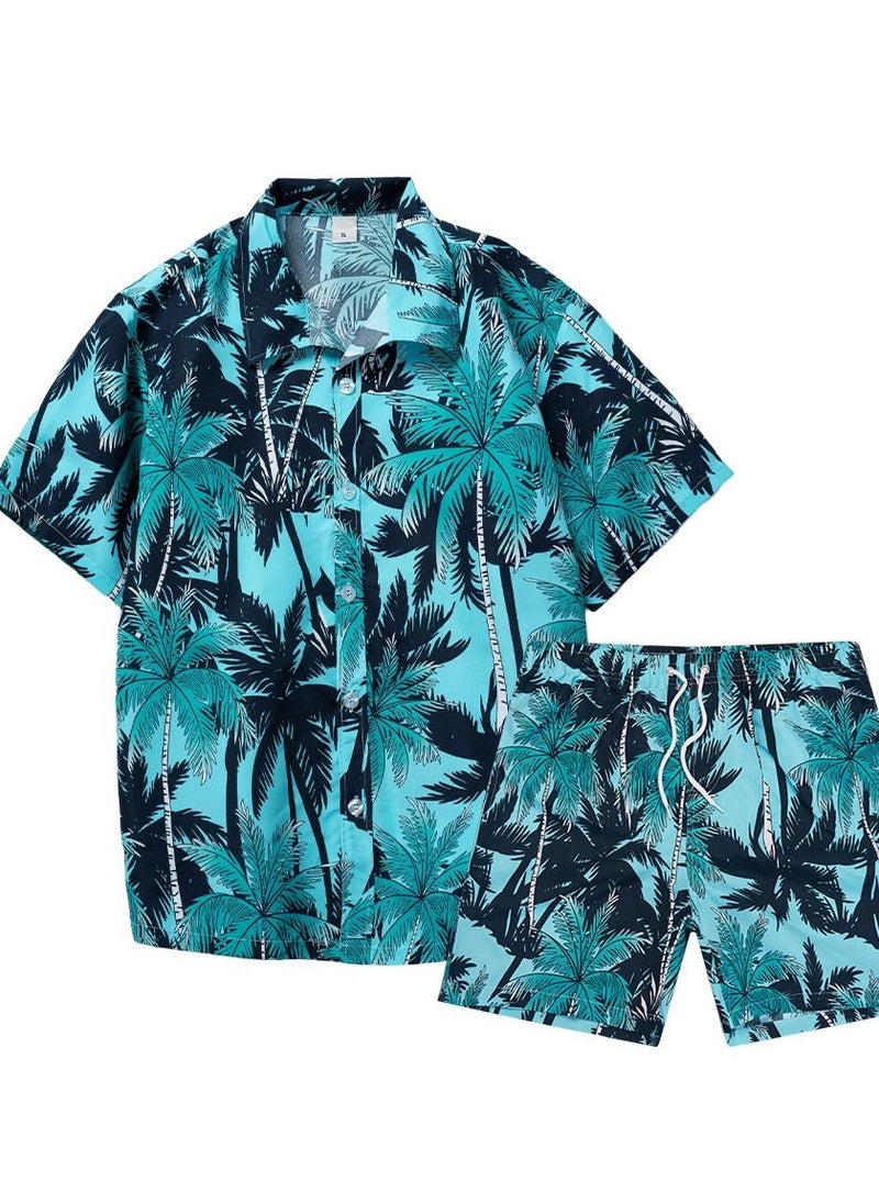 Loquat Men's Casual Beach Suit Seaside Holiday Wind Sports Loose Short Sleeve Shirt Beach Shorts Printed Short Sleeve Shirt Suit  - Image 2