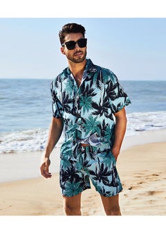 Loquat Men's Casual Beach Suit Seaside Holiday Wind Sports Loose Short Sleeve Shirt Beach Shorts Printed Short Sleeve Shirt Suit  - Image 1
