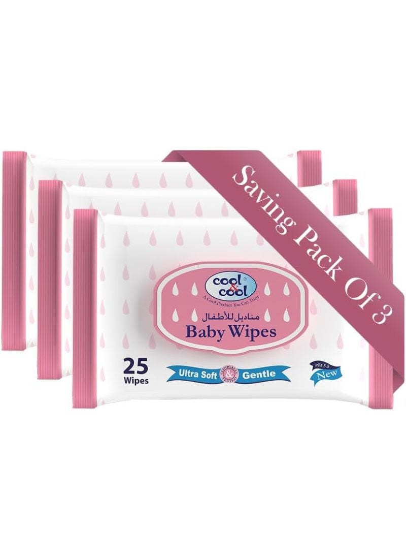 Cool & cool Baby Wipes 25's  Pack of 3 - Image 1