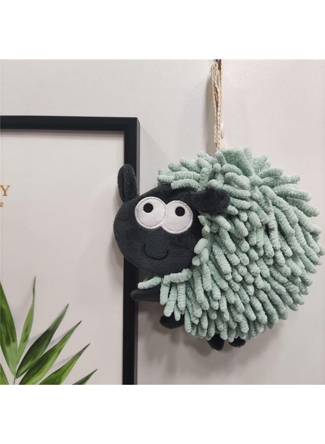 Sheep Funny Hand Towels for Bathroom Kitchen - Cute Decorative Sheep Decor Hanging Washcloths Face Towels Super Absorbent Soft  (Green)  - Image 2