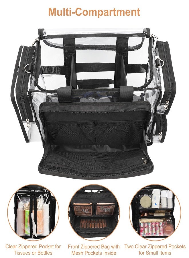 Relavel Clear Makeup Bag Extra Large Makeup Artist Kit Set, Cosmetic Storage Organizer Hair Stylist Travelling Bag, Transparent Tote Duffle Beach Toiletry Bag with Adjustable Dividers & Shoulder Strap - Image 4