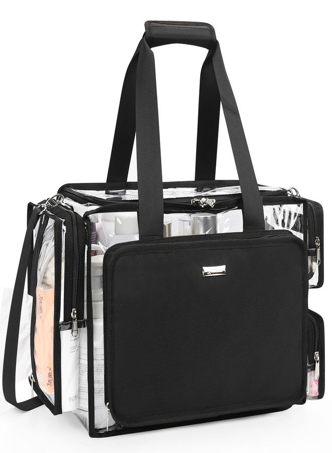 Relavel Clear Makeup Bag Extra Large Makeup Artist Kit Set, Cosmetic Storage Organizer Hair Stylist Travelling Bag, Transparent Tote Duffle Beach Toiletry Bag with Adjustable Dividers & Shoulder Strap - Image 1