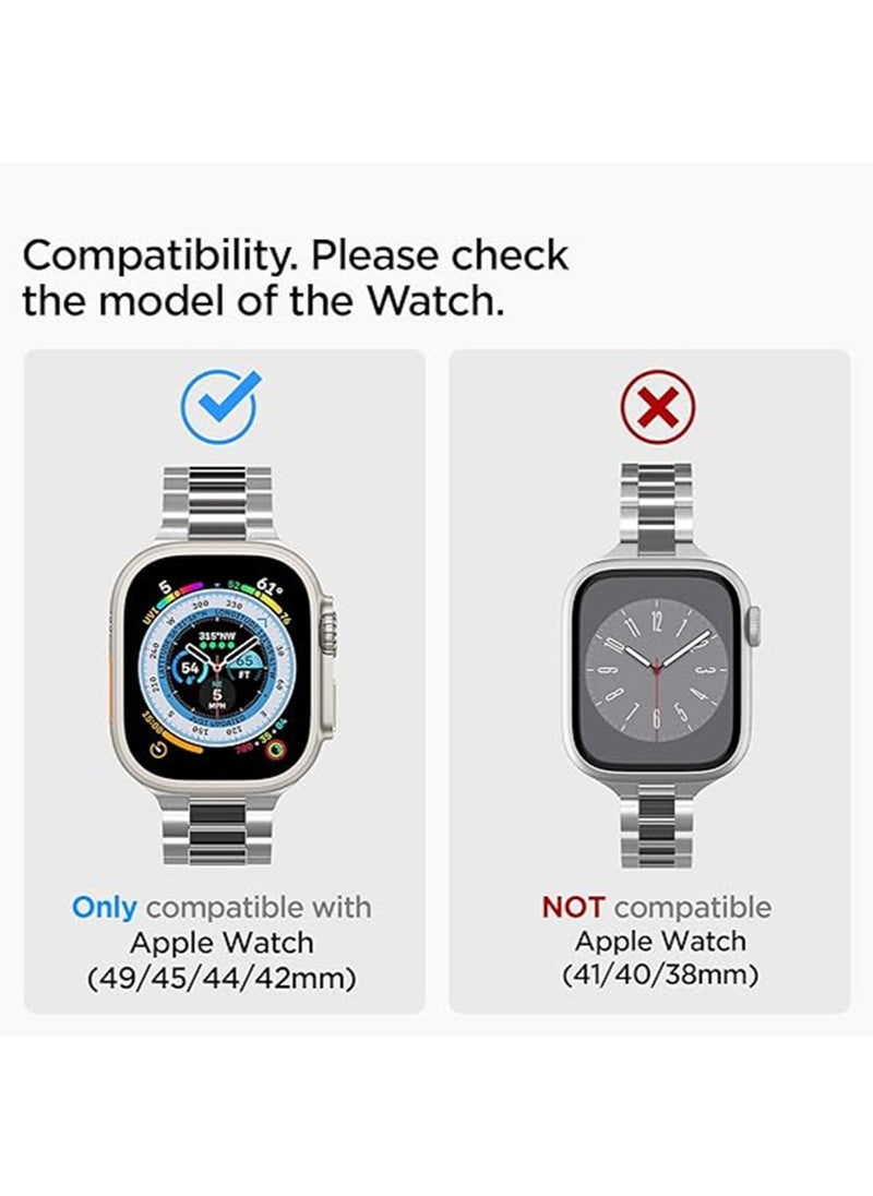 Spigen - Modern Fit band for Apple Watch Ultra 2 / Ultra (49mm), Series 9/8/7 (45mm), Series SE2/6/SE/5/4 (44mm) and Series 3/2/1 (42mm) Stainless Steel 316L Band Strap - Silver - Image 1