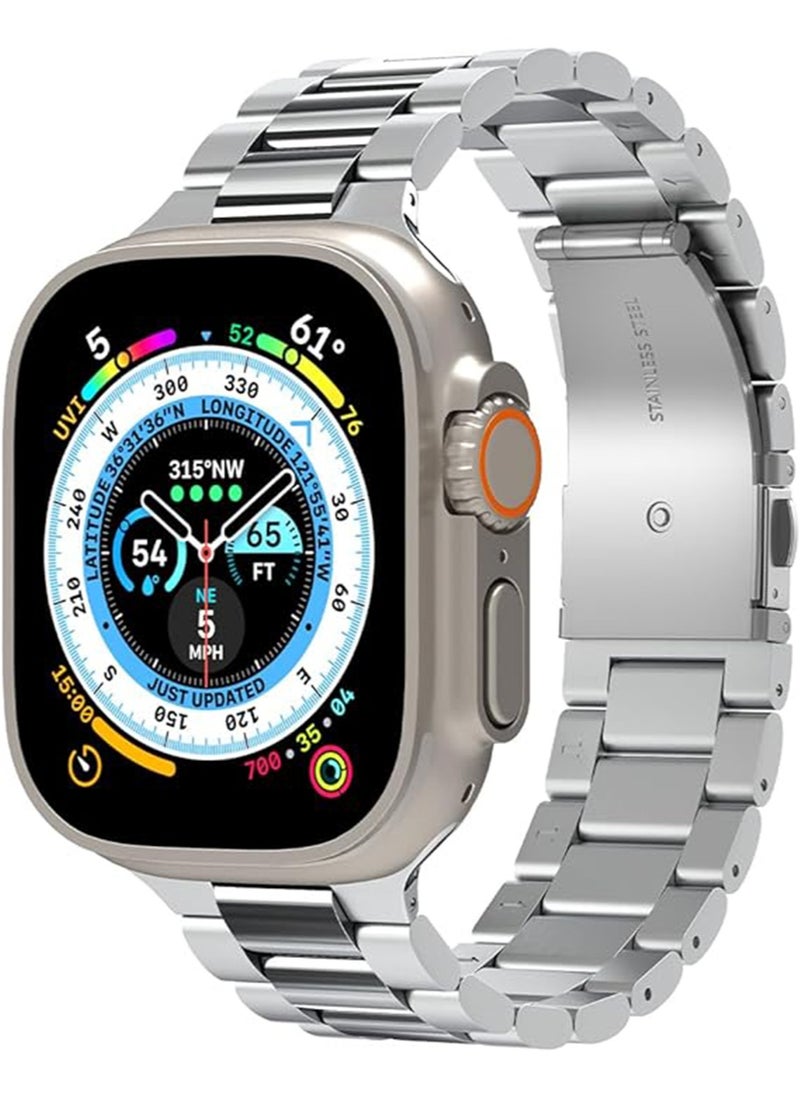 Spigen - Modern Fit band for Apple Watch Ultra 2 / Ultra (49mm), Series 9/8/7 (45mm), Series SE2/6/SE/5/4 (44mm) and Series 3/2/1 (42mm) Stainless Steel 316L Band Strap - Silver - Image 1
