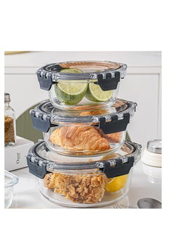 TYCOM Tycom Glass Meal Prep Containers (3 pcs Round) - Glass Food Storage Containers with Lids, Glass Lunch Box, Portion Control, Airtight, Glass Bento Box Lunch Containers- 3P Round Black  - Image 1