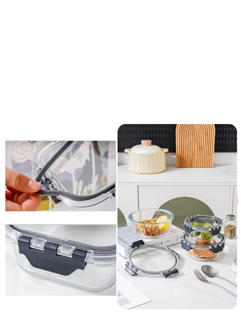 TYCOM - Tycom Glass Meal Prep Containers (3 pcs Round) - Glass Food Storage Containers with Lids, Glass Lunch Box, Portion Control, Airtight, Glass Bento Box Lunch Containers- 3P Round Black - Image 1