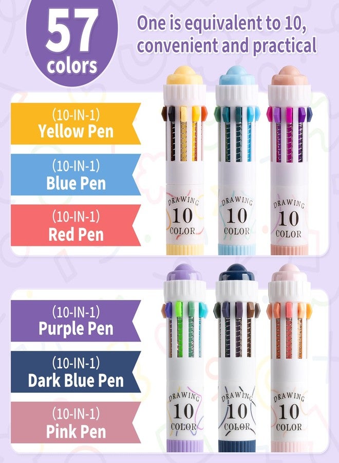 Joyask 6 Park Multicolor Pens, 10-in-1 Colored Ballpoint Pen, 57 Colors, 0.8mm Fine Point Smooth Writing, Retractable Ballpoint Pens for Office School Students Children - Image 3