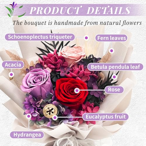 QOEAZY Flowers for Delivery, Preserved Flowers Bouquet with Gift Box, Rose Gifts for Women Mom Grandma - Image 2