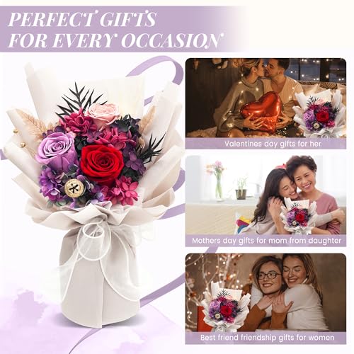 QOEAZY Flowers for Delivery, Preserved Flowers Bouquet with Gift Box, Rose Gifts for Women Mom Grandma - Image 5