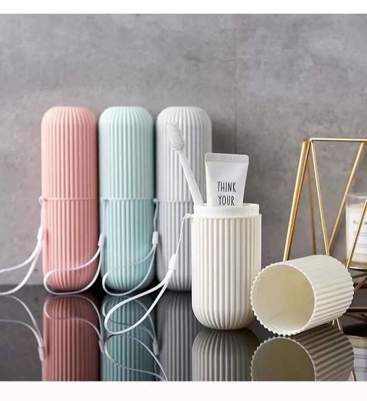 iSTAR Plastic Capsule Shape Travel Toothbrush Toothpaste Case Holder, Portable Toothbrush Storage, Toothbrush Holder, Pack Of 2 (Multicolor) - Image 1