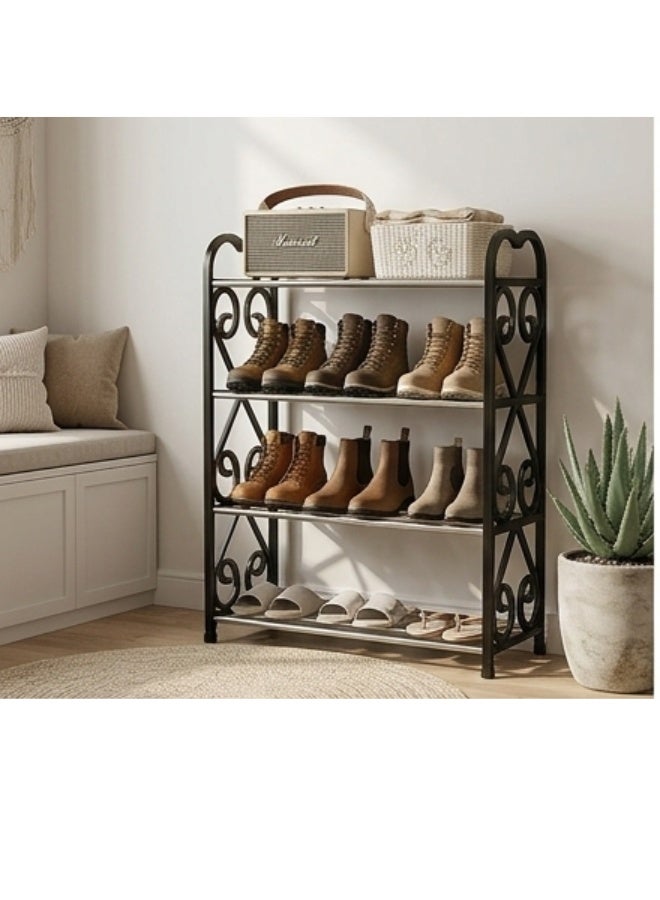 رف أحذية موفر للمساحة مكون من 5 طبقات - خزانة أحذية من الأنابيب الفولاذية 70 × 58 × 19 سم للتخزين في المدخل والردهة وغرفة النوم (أسود) - Image 2