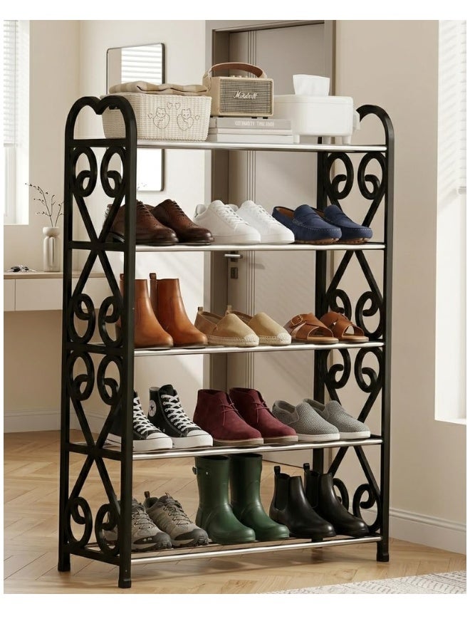 رف أحذية موفر للمساحة مكون من 5 طبقات - خزانة أحذية من الأنابيب الفولاذية 70 × 58 × 19 سم للتخزين في المدخل والردهة وغرفة النوم (أسود) - Image 4
