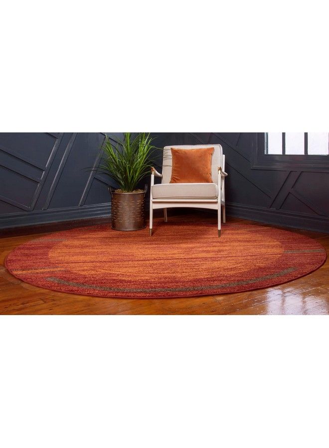 Unique Loom Autumn Collection Modern Contemporary Casual Abstract Area Rug Round 3' 3 X 3' 3 Terracotta Burgundy Border - Image 3