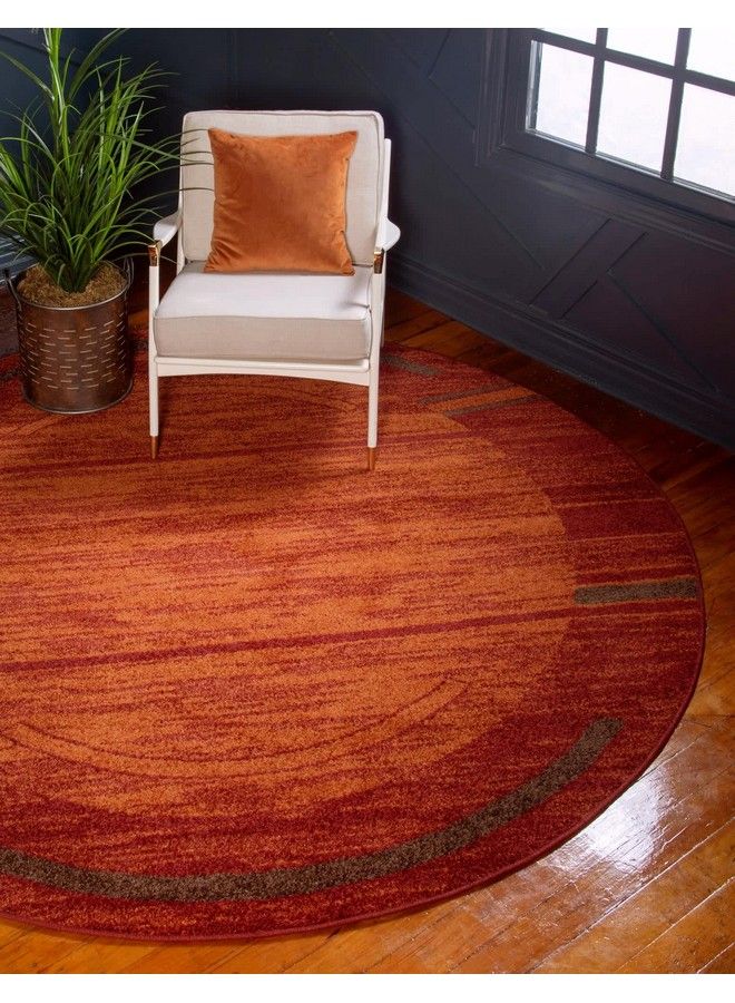 Unique Loom Autumn Collection Modern Contemporary Casual Abstract Area Rug Round 3' 3 X 3' 3 Terracotta Burgundy Border - Image 2