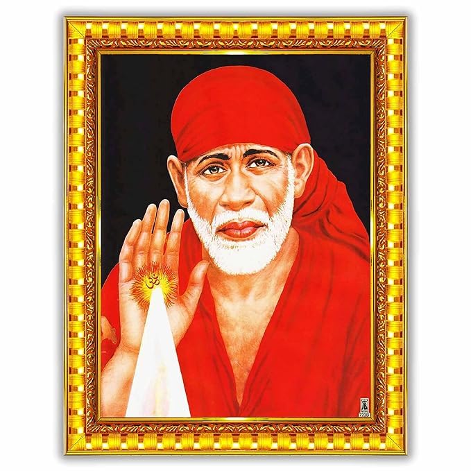 Sai Baba/Shirdi Sainath Religious Photo Frame For Mandir/Puja Ghar/Home Small Size Golden Golden Frame Without Glass D011 (6 x 8 Inch) 
