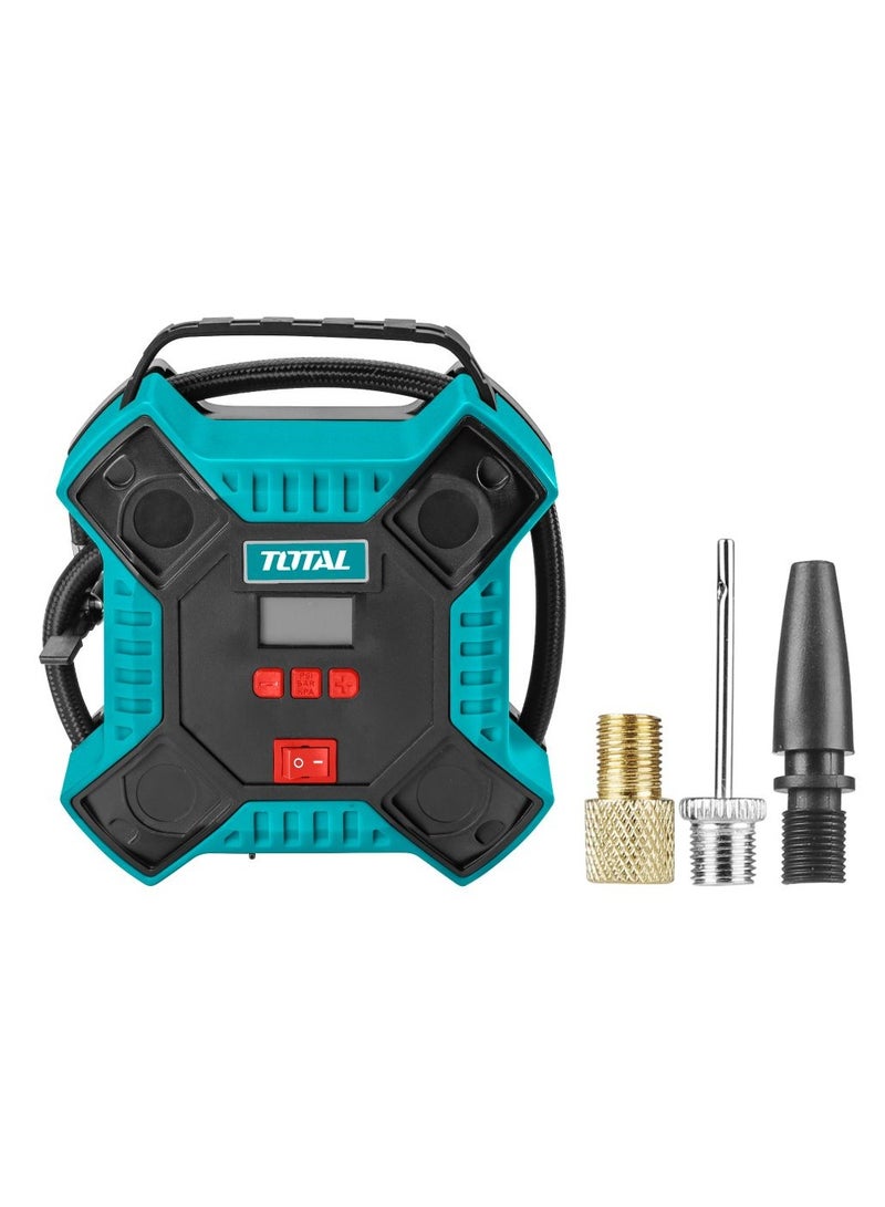 TOTAL 12V Portable Digital Air Compressor Pump, 160 PSI Car Tire Inflator with LCD Display, Fast Inflation, Multi-Purpose Nozzles, Compact Design for Cars, Bikes & Sports Balls - TTAC1601 - Image 1