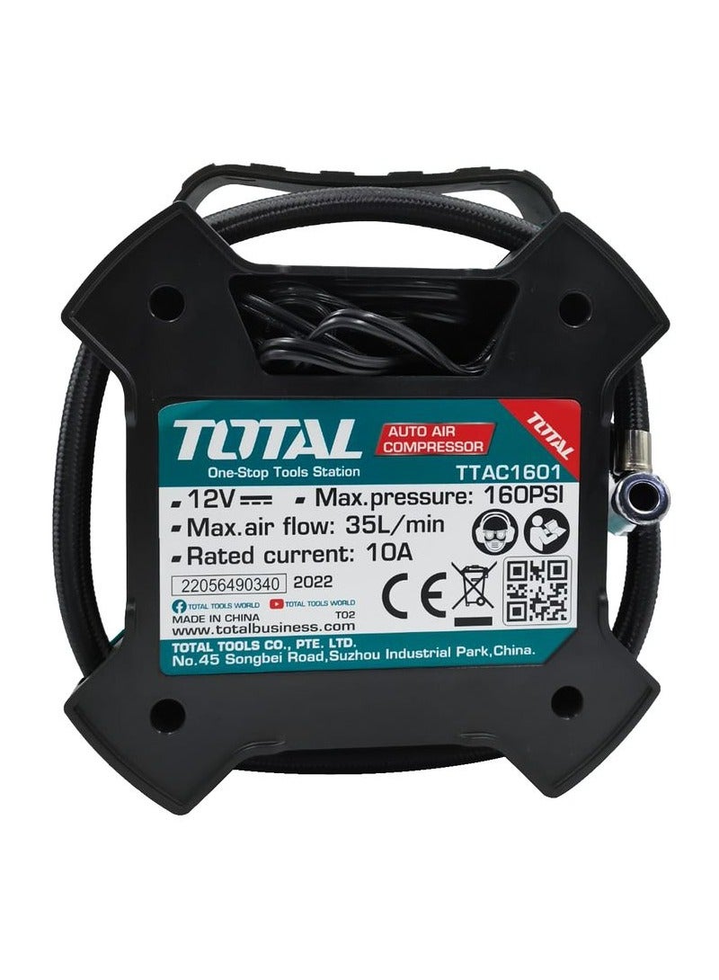 TOTAL 12V Portable Digital Air Compressor Pump, 160 PSI Car Tire Inflator with LCD Display, Fast Inflation, Multi-Purpose Nozzles, Compact Design for Cars, Bikes & Sports Balls - TTAC1601 - Image 3