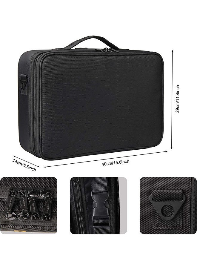 Arabest - Makeup Bag Travel Makeup Train Case 15.7 inches Large Cosmetic Case with Adjustable Dividers and Shoulder Strap Black - Image 1