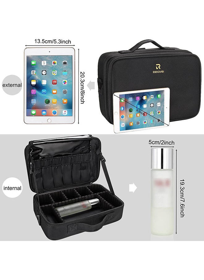 Arabest - Makeup Bag Travel Makeup Train Case 15.7 inches Large Cosmetic Case with Adjustable Dividers and Shoulder Strap Black - Image 1