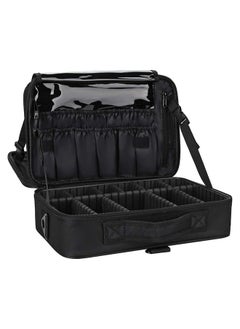 Makeup Bag Travel Makeup Train Case 15.7 inches Large Cosmetic Case with Adjustable Dividers and Shoulder Strap Black