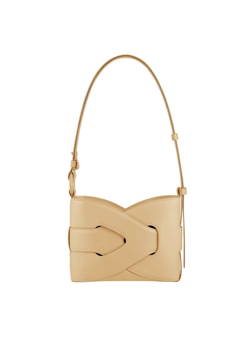 Generic Polene Woven Bucket Bag High-End Feel Genuine Leather New Style Nodde Geometric Design Niche Brand Underarm Bag Oatmeal 