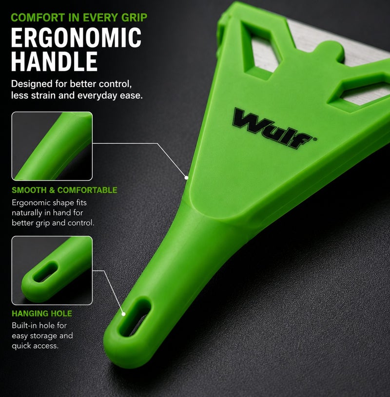 Wulf Window Scraper Heavy Duty Glass Cleaning Scraper with Safety Cover Stainless Steel Blade for Removing Paint Stickers Glue Dirt from Windows Mirrors Tiles & Glass Surfaces - Image 4
