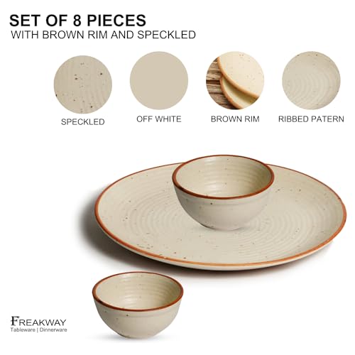 Freakway Cream Matte Finish Handcrafted Dinner Set Ceramic Stoneware Dinner Set of 8 Pieces | 4 Dinner Plates & 4 Serving Bowl | Dishwasher & Microwave Safe - Off White - Image 4