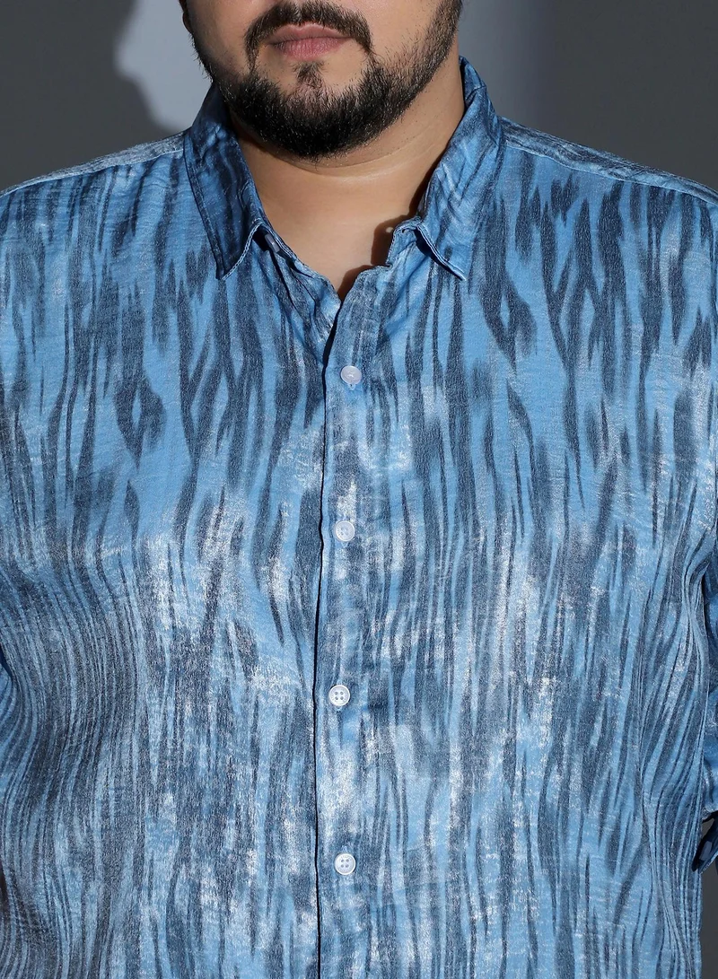 Instafab Plus  Instafab Plus Men Contrast-Abstract Imprint Shirt | Spread Collar , Long Cuffed Sleeves | Button Closure , Curved Hem | Abstract Print Plain | Woven Fabric For Party & Evening Wear | Sky Blue for Men | Best Price UAE