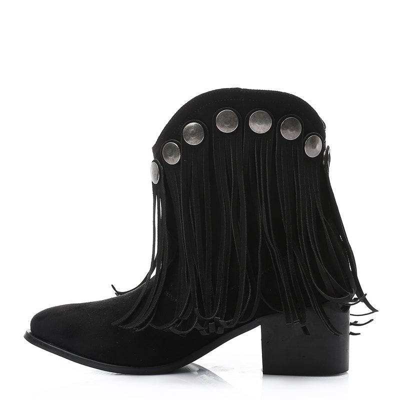 مستر.جو هاف بوت غربي مزين بشراشيب - اسود - Image 4