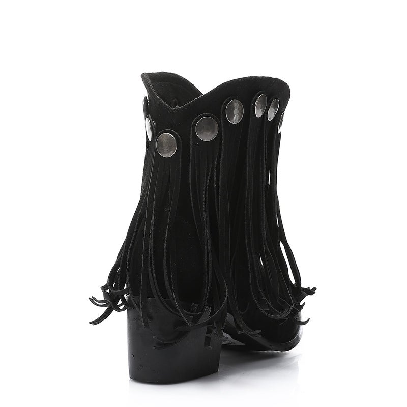 مستر.جو هاف بوت غربي مزين بشراشيب - اسود - Image 3