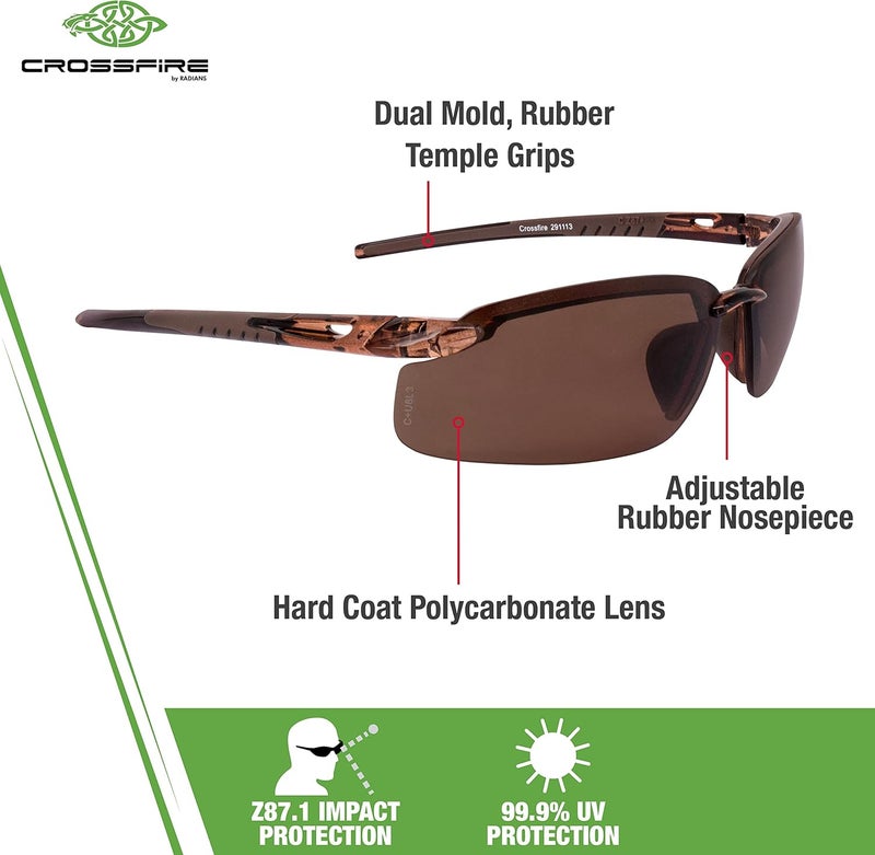 Crossfire Eyewear 291113 Es5 Polarized Safety Glasses with High Definition Brown Polarized Lens and Crystal Brown Frame - Image 4