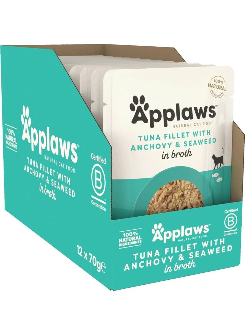 Applaws Tuna Fillet With Anchovy And Seaweed - 70G (Pack Of 12) - Image 1