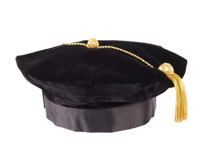 UIALECG Doctoral Graduation Tam PhD Black Velvet with Gold Bullion Tassel, 8-Sided Doctorate Cap - Image 1