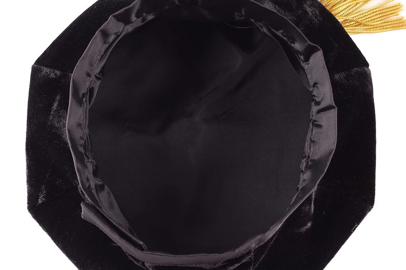 UIALECG Doctoral Graduation Tam PhD Black Velvet with Gold Bullion Tassel, 8-Sided Doctorate Cap - Image 3