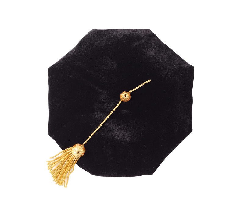 UIALECG Doctoral Graduation Tam PhD Black Velvet with Gold Bullion Tassel, 8-Sided Doctorate Cap - Image 2