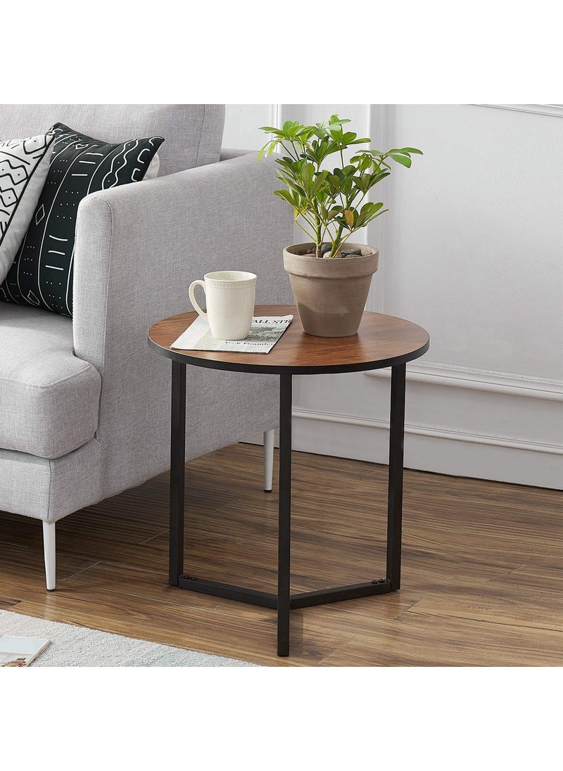 INDIAN DECOR INDIAN DECOR 48125 Round Side Table Wooden Coffee Tables Bedside End Table with Metal Base for Living RoomBedroomoffice Brown Made in India  - Image 1