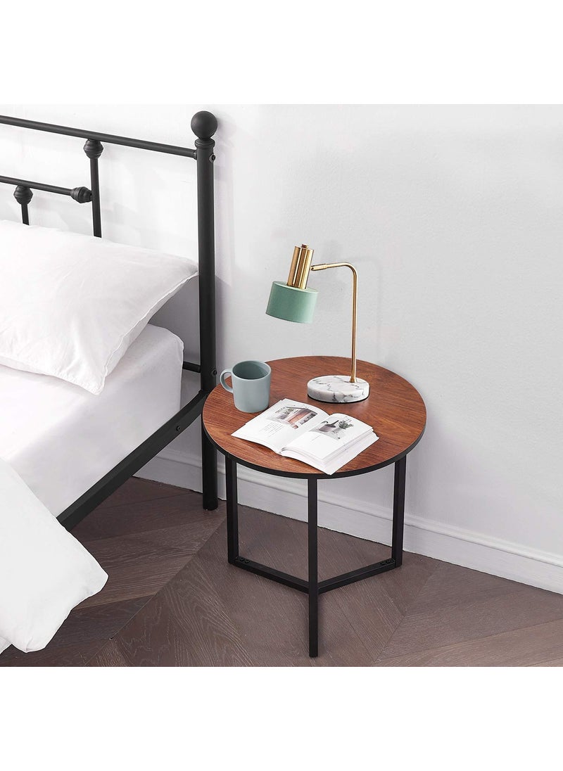 INDIAN DECOR INDIAN DECOR 48125 Round Side Table Wooden Coffee Tables Bedside End Table with Metal Base for Living RoomBedroomoffice Brown Made in India  - Image 3
