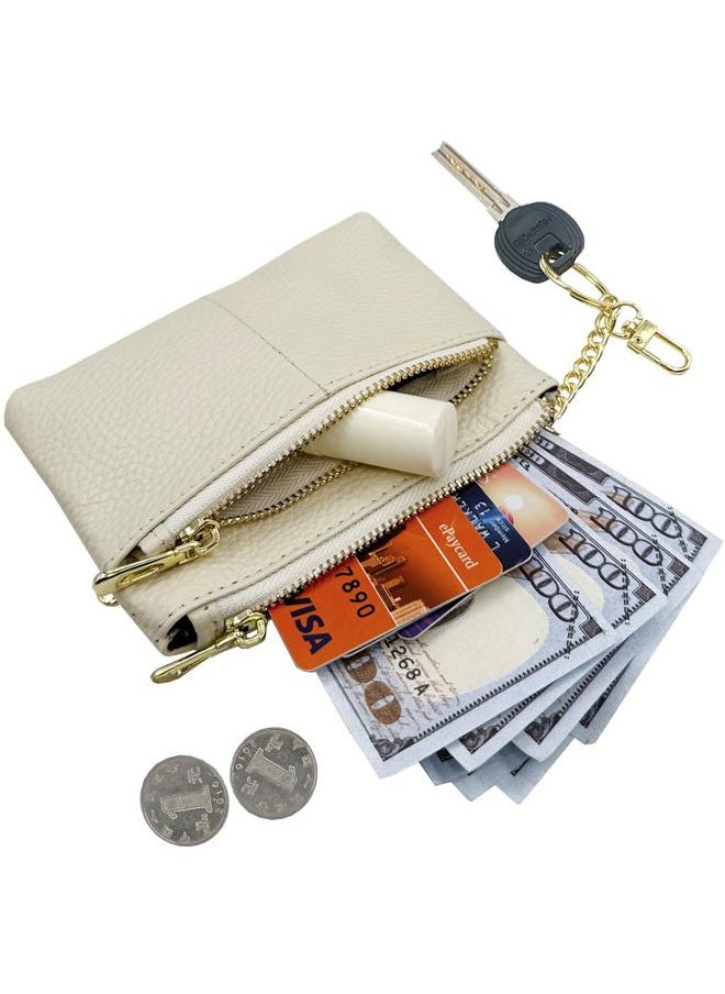 Beurlike - Womens RFID Coin Purse Change Wallet Small Leather Card Holder Keychain(White) - Image 1