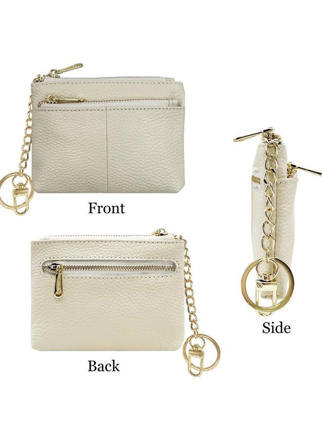 Beurlike - Womens RFID Coin Purse Change Wallet Small Leather Card Holder Keychain(White) - Image 1