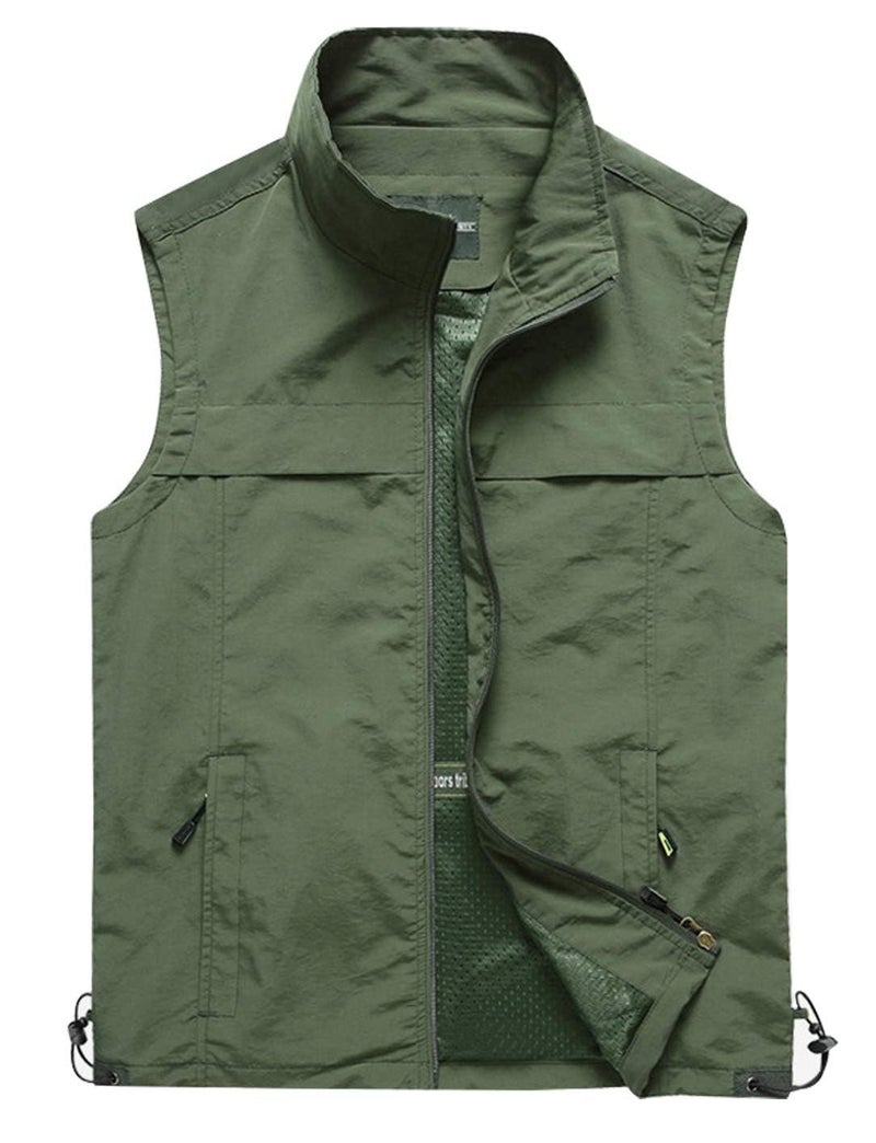 Gihuo Mens Causal Lightweight Outdoor Vest Quick Dry Outdoor Multi Pockets Travel Safari Fishing Vest Large Style3Army Green - Image 2