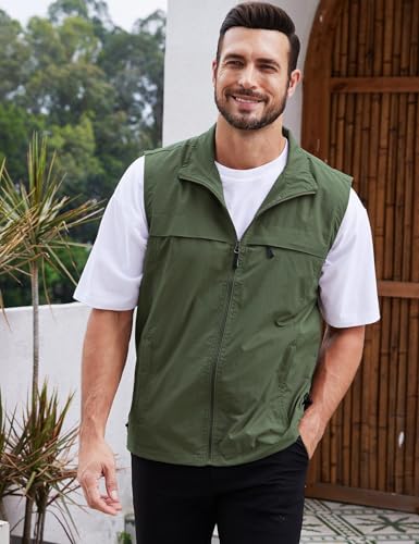 Gihuo Mens Causal Lightweight Outdoor Vest Quick Dry Outdoor Multi Pockets Travel Safari Fishing Vest Large Style3Army Green - Image 3